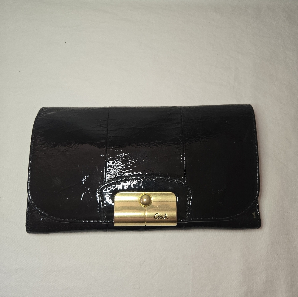 COACH Kristen Patent Leather Bifold Wallet With Gold Hardware